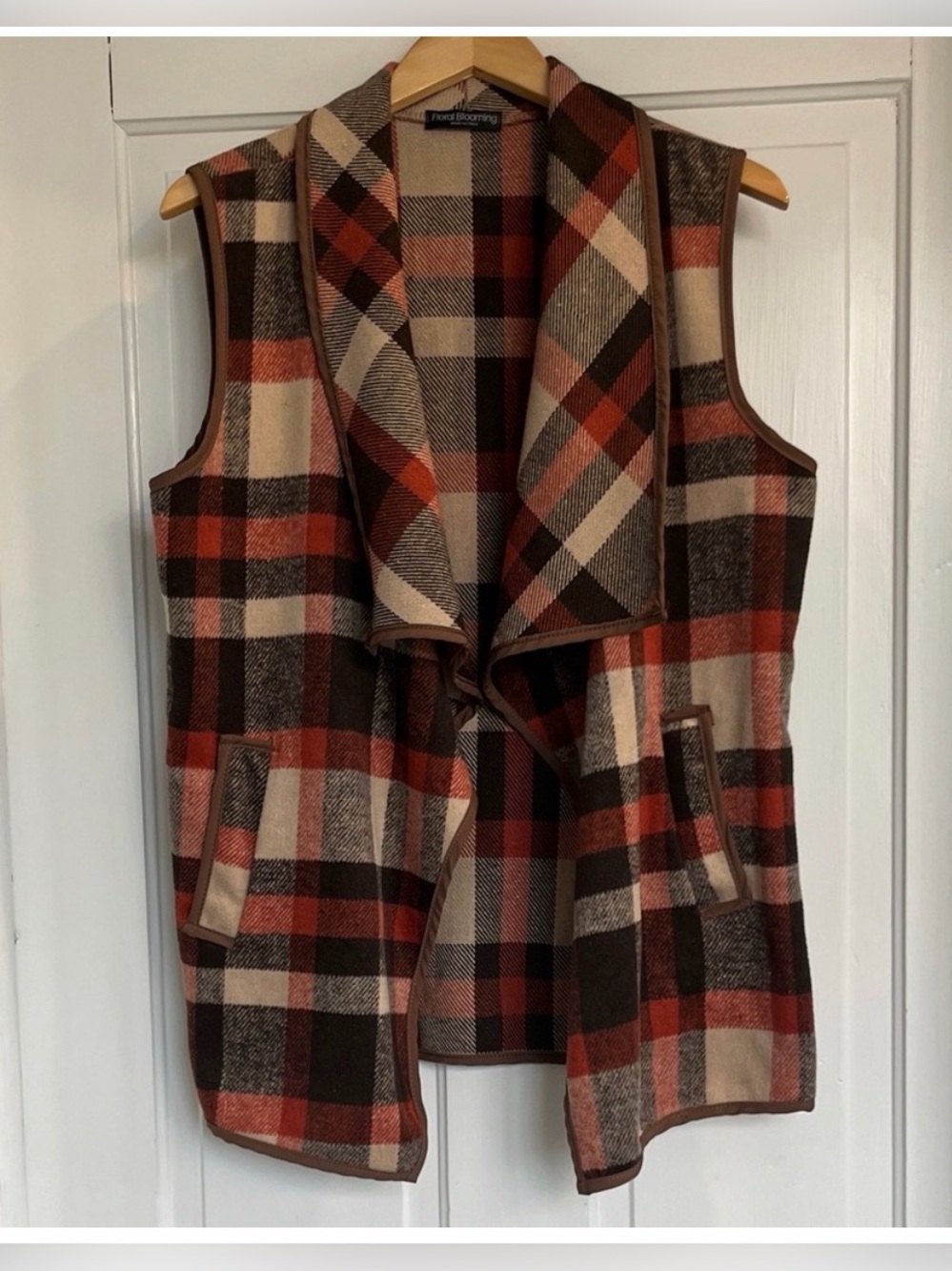 Fall Plaid Vest - Brown, Burnt Orange, and Cream Women’s Size Small/Medium